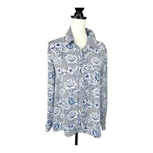 INC International Concepts Sheer Button Down Floral Office Dress Blouse‎ M
